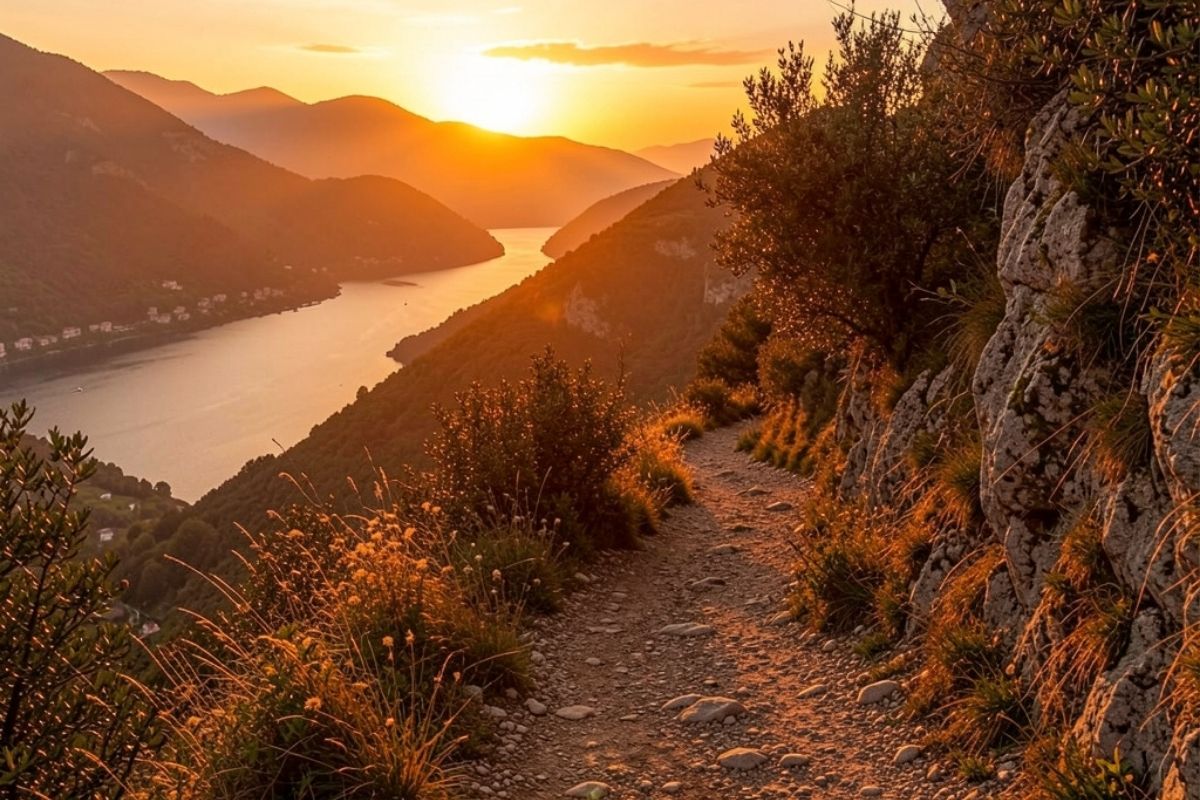 Scorcio del sentiero del cuore con vista sul lago di Scanno
